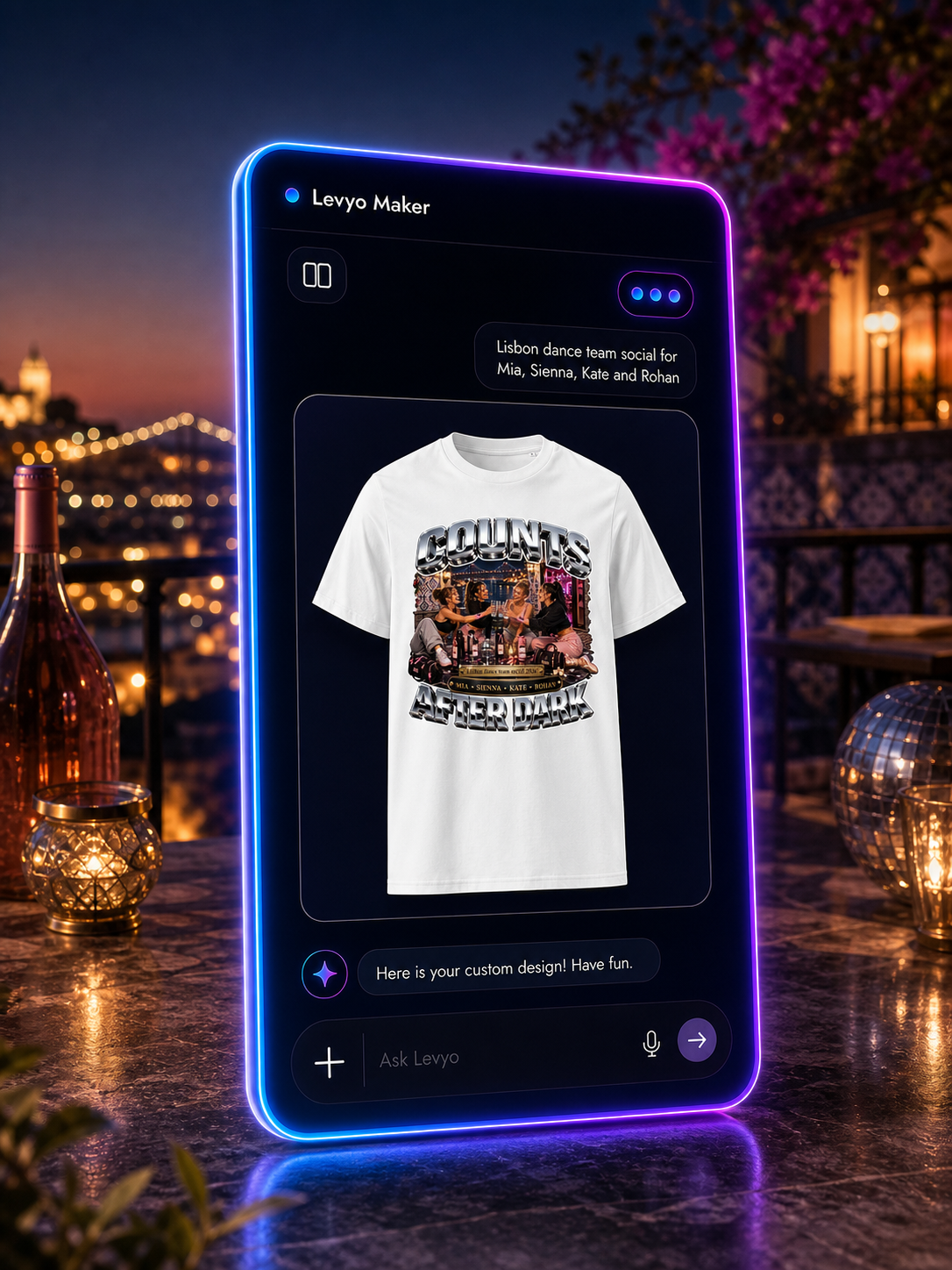 Levyo Maker result screen for dance team social t shirts