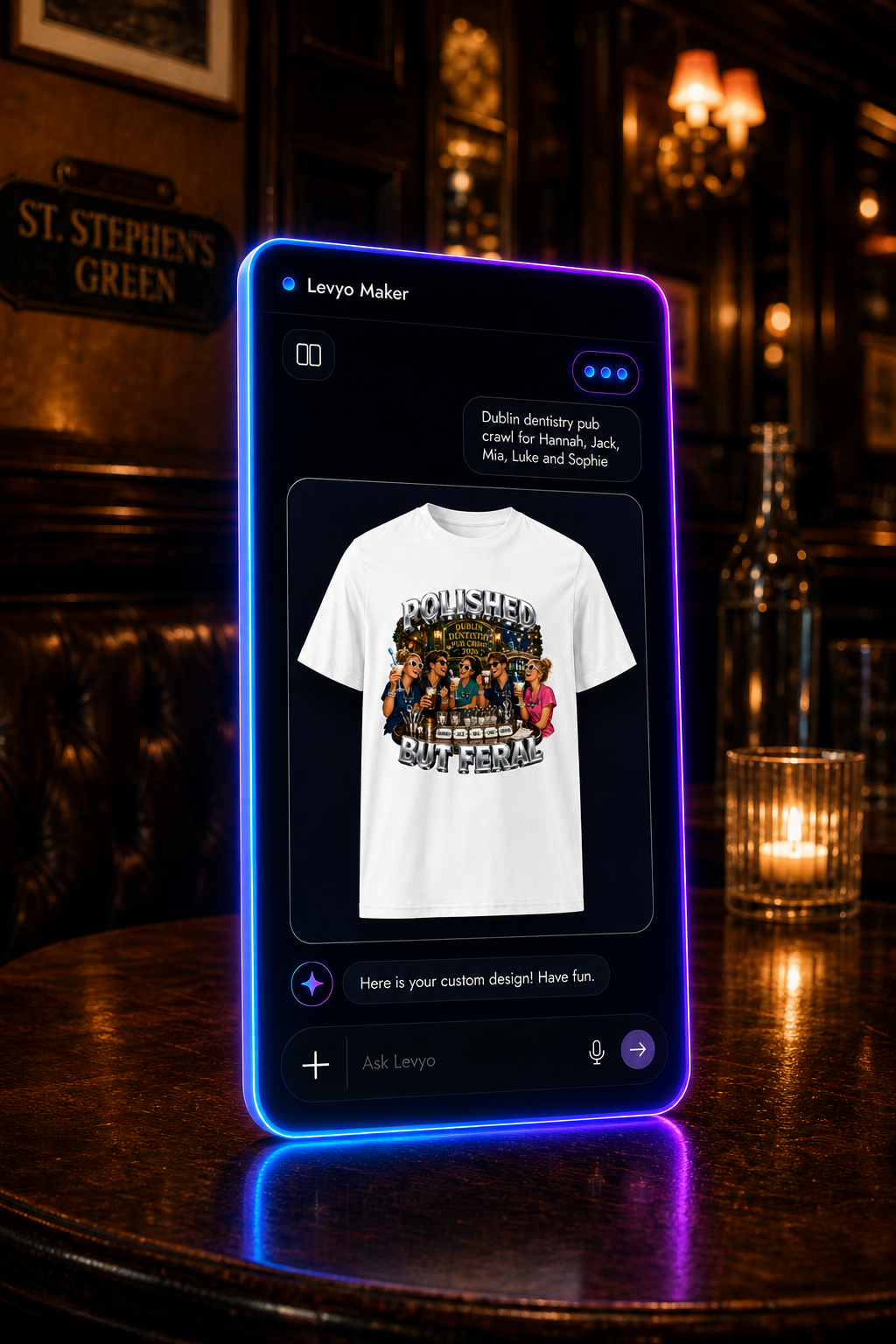 Levyo Maker result screen for dentistry pub crawl t shirts