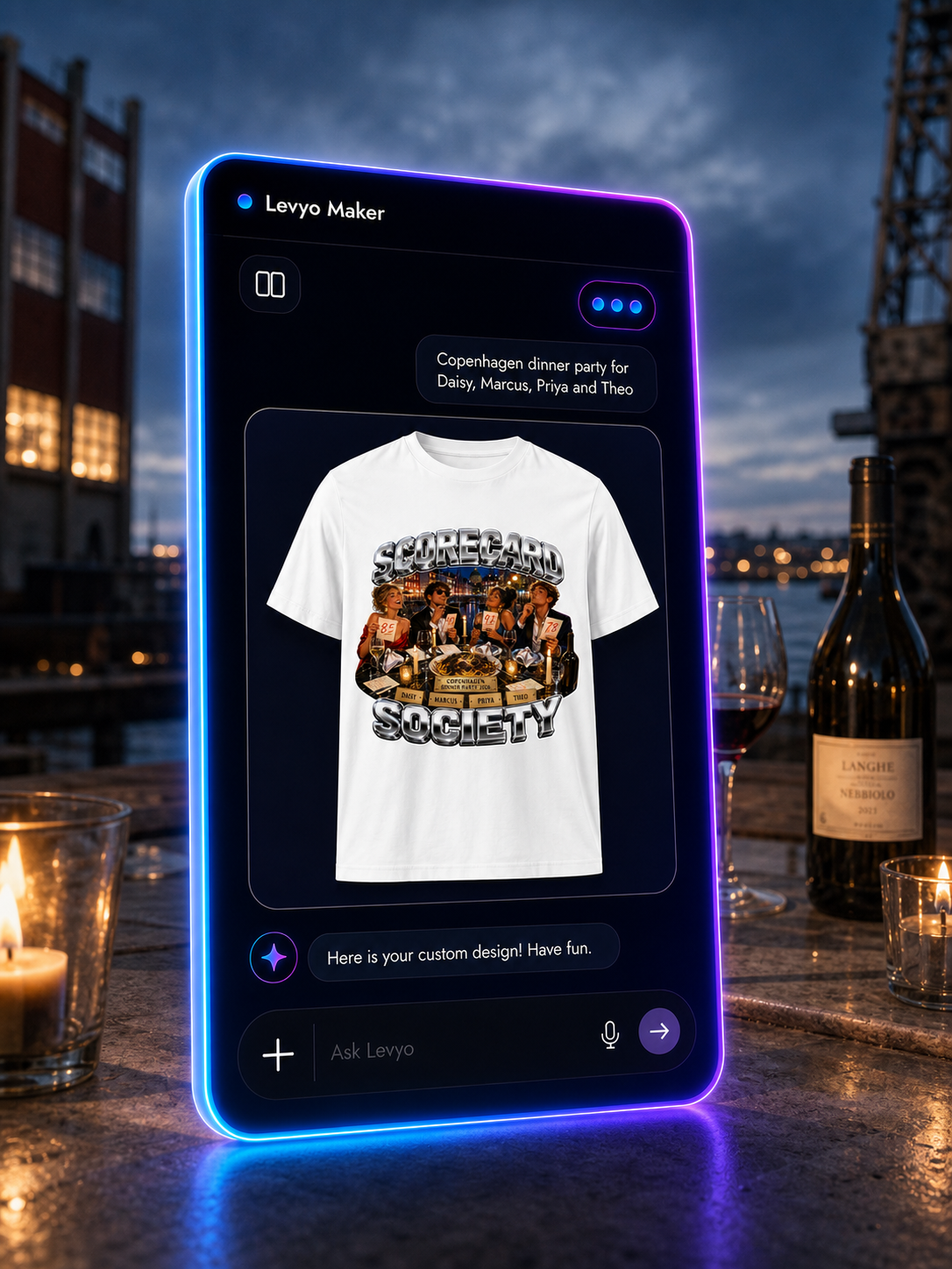 Levyo Maker result screen for dinner party t shirts