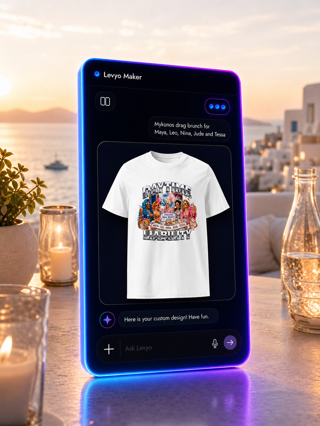 Levyo Maker result screen for drag brunch t shirts