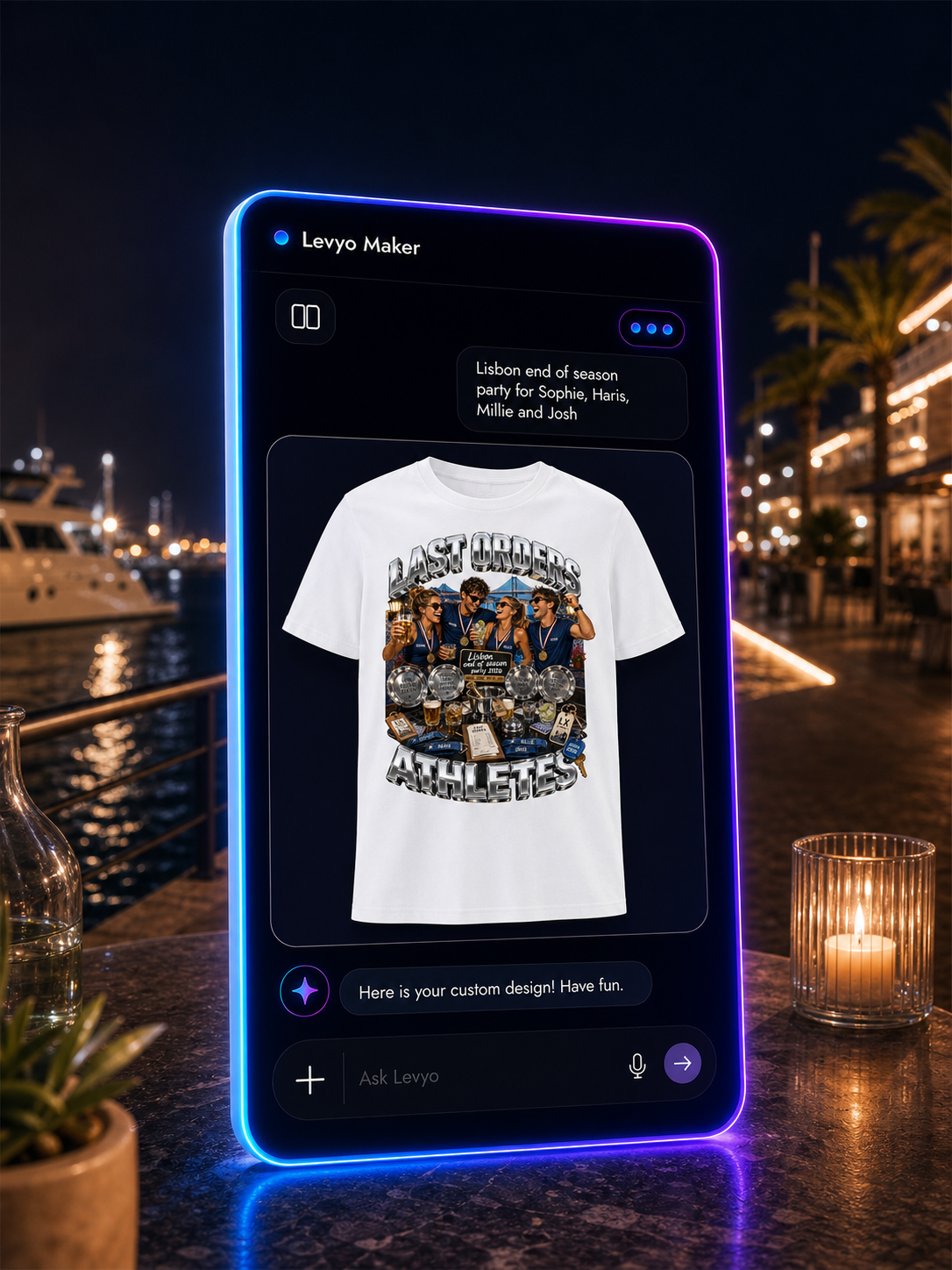 Levyo Maker result screen for end of season party t shirts