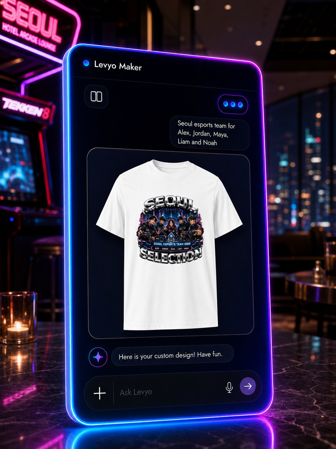 Levyo Maker result screen for esports team t shirts