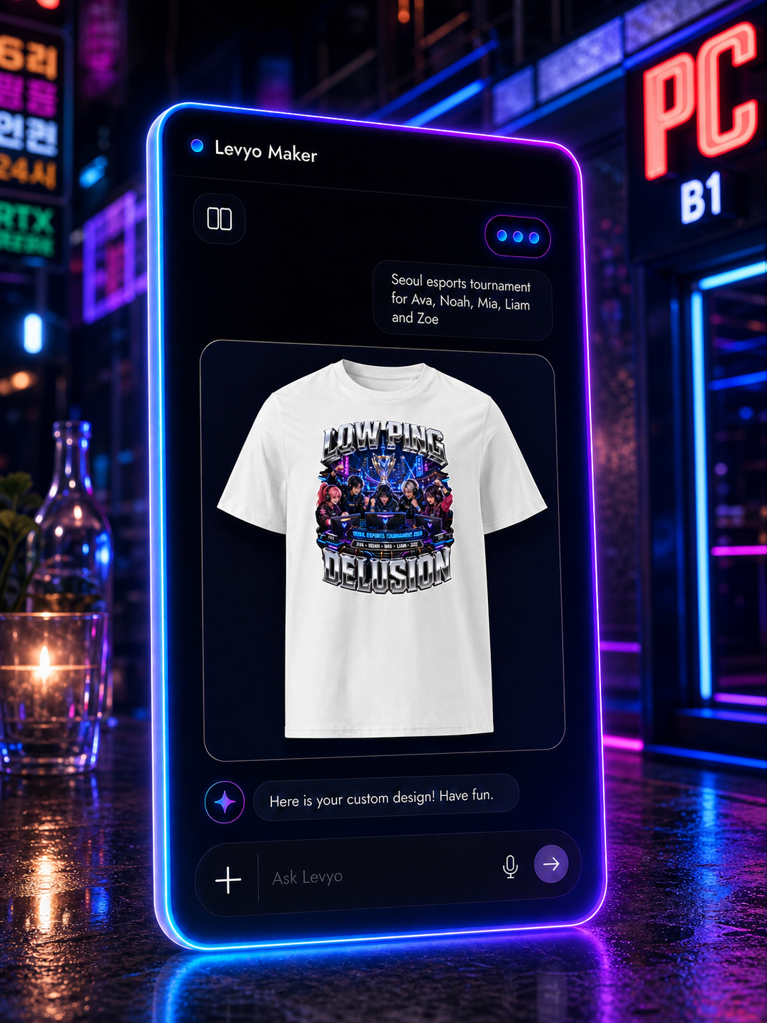 Levyo Maker result screen for esports tournament t shirts