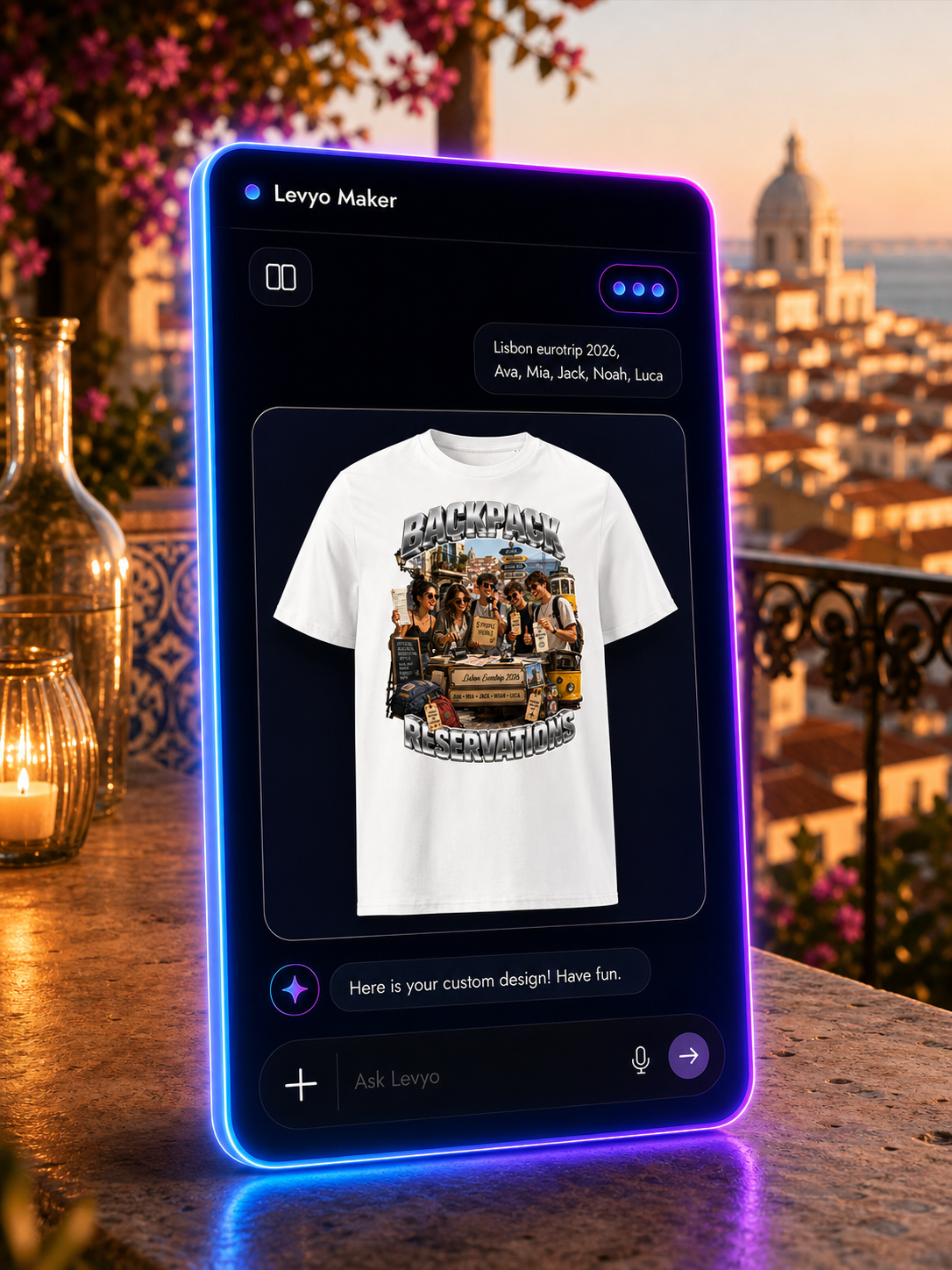 Levyo Maker result screen for eurotrip t shirts
