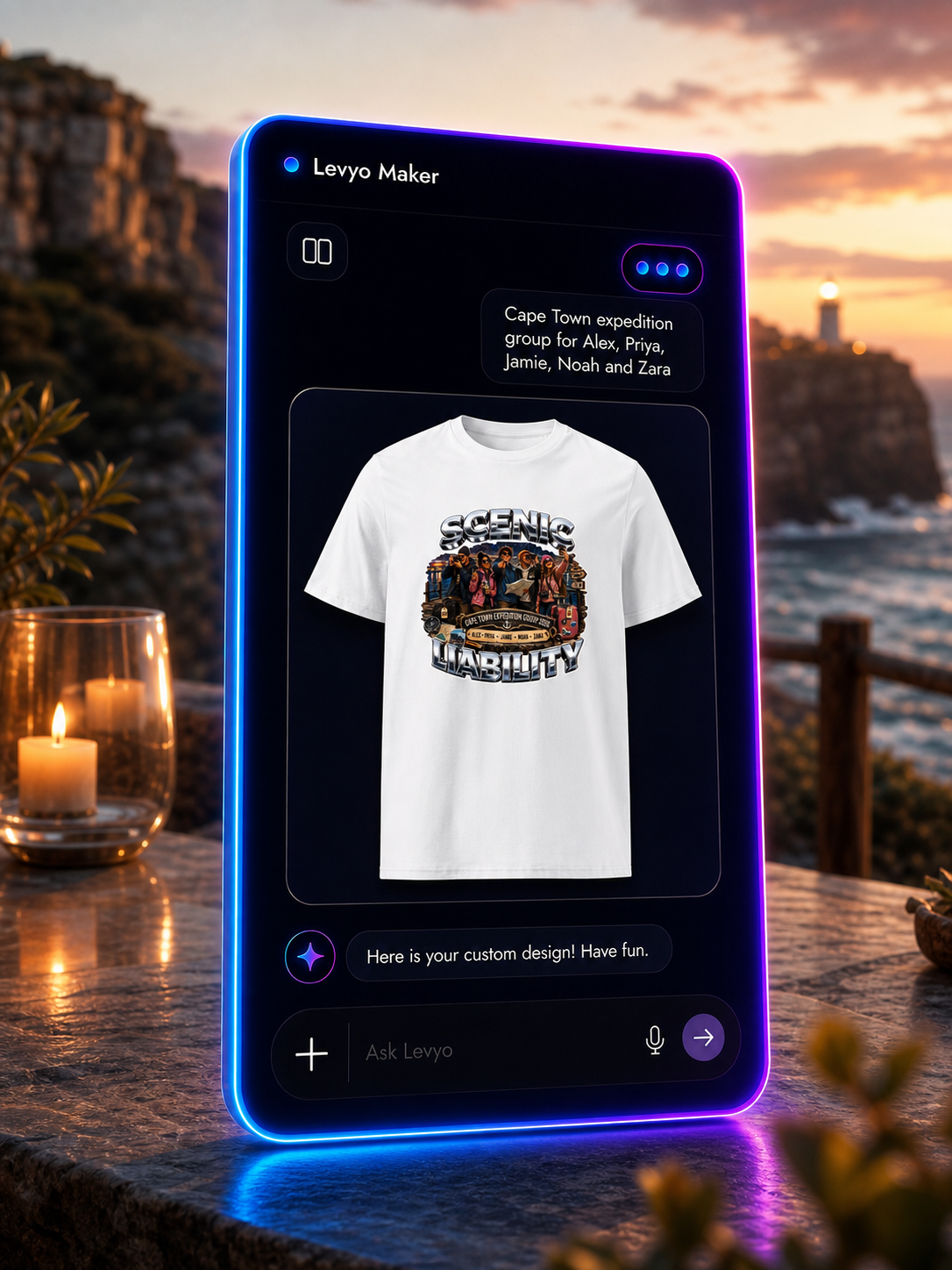 Levyo Maker result screen for expedition group t shirts