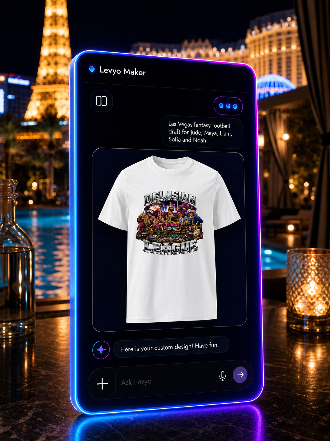 Levyo Maker result screen for fantasy football draft t shirts