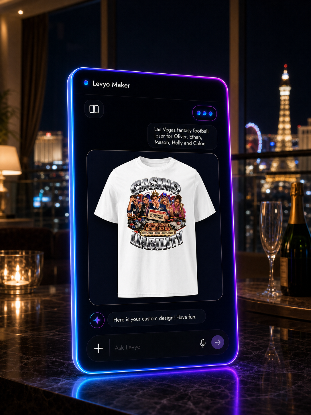 Levyo Maker result screen for fantasy football loser t shirts