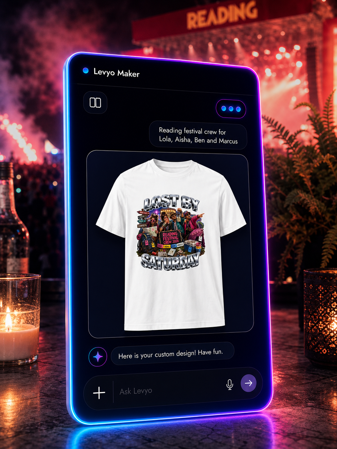 Levyo Maker result screen for festival crew t shirts