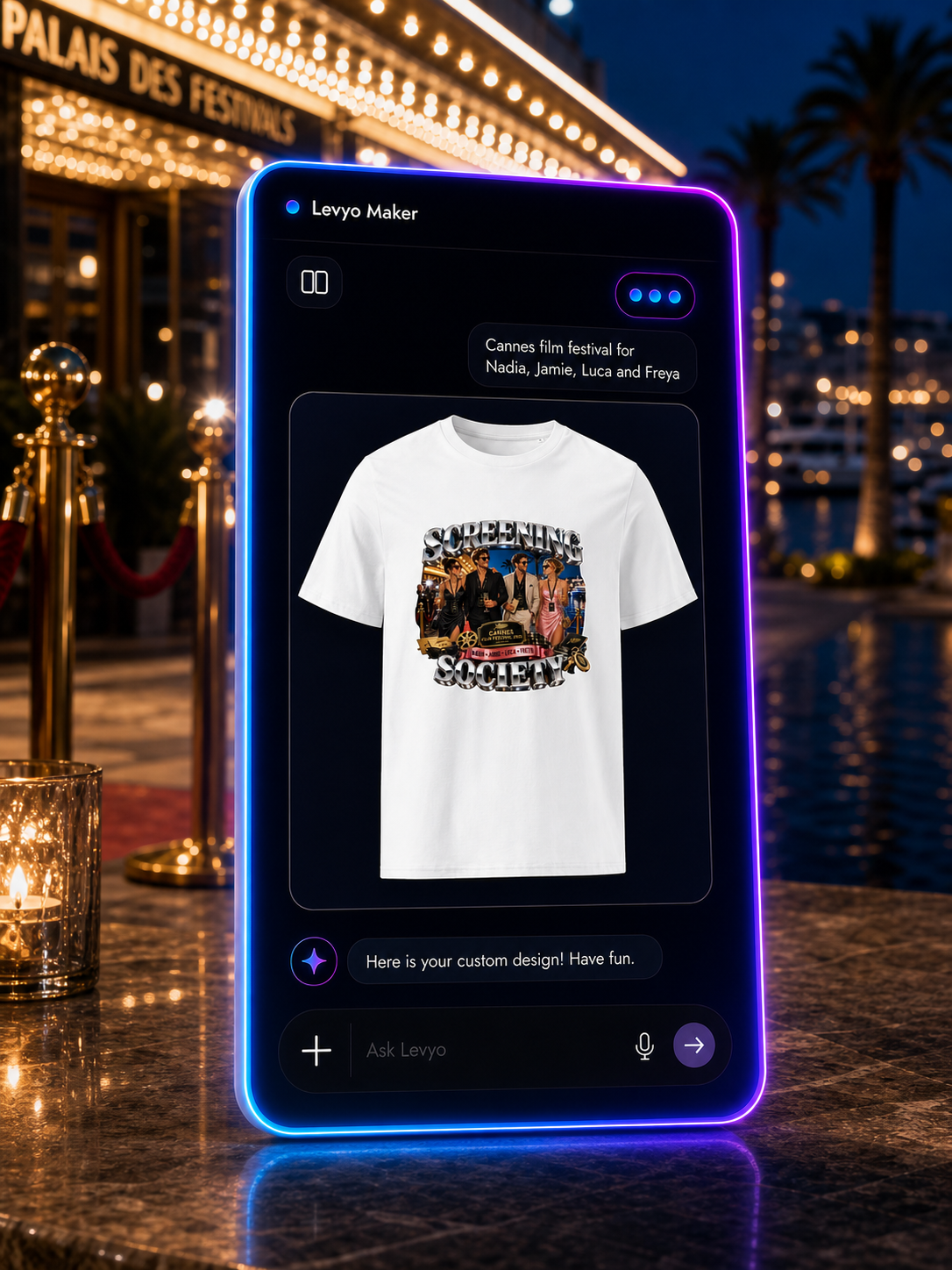 Levyo Maker result screen for film festival t shirts
