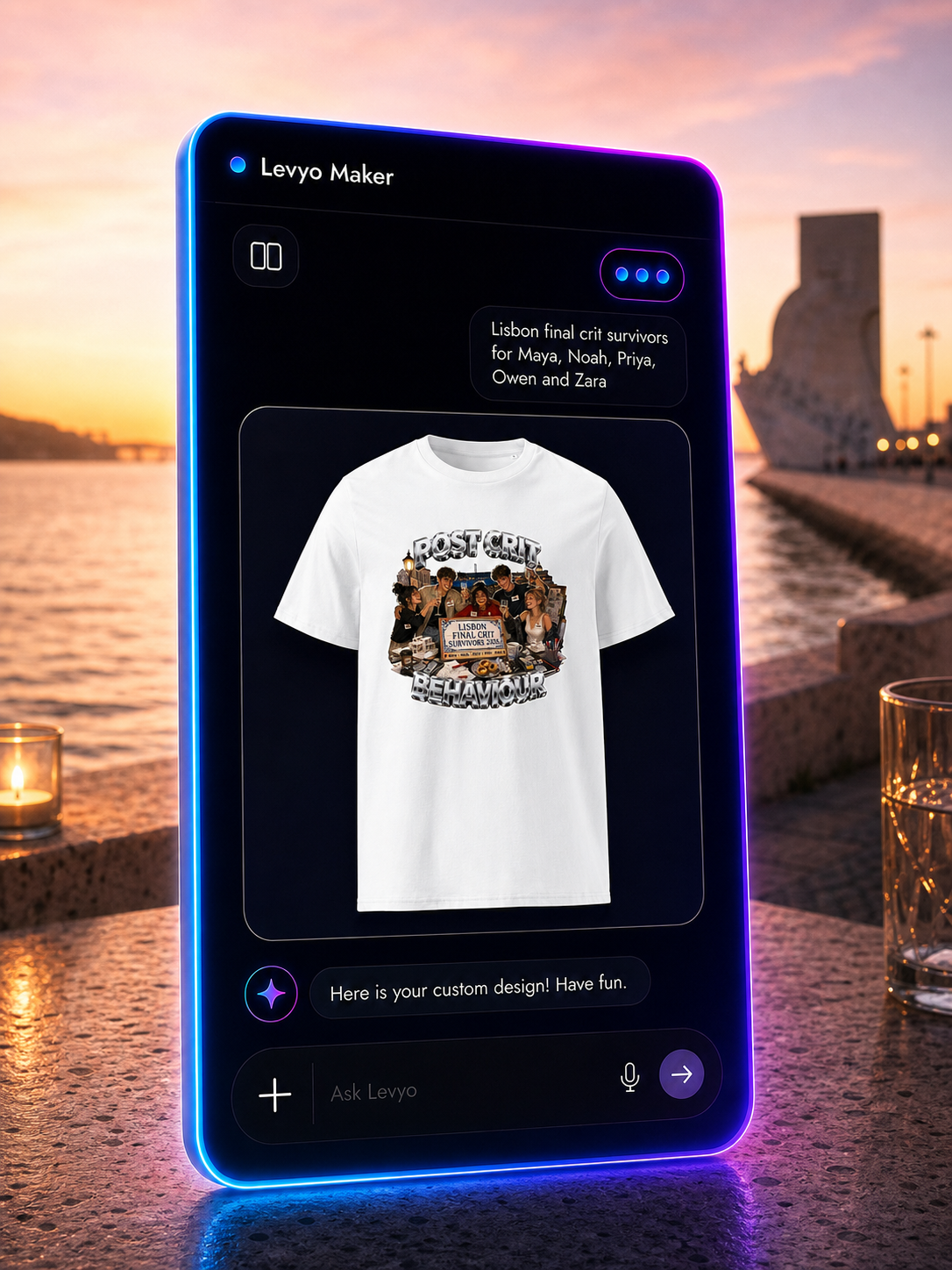 Levyo Maker result screen for final crit survivors t shirts