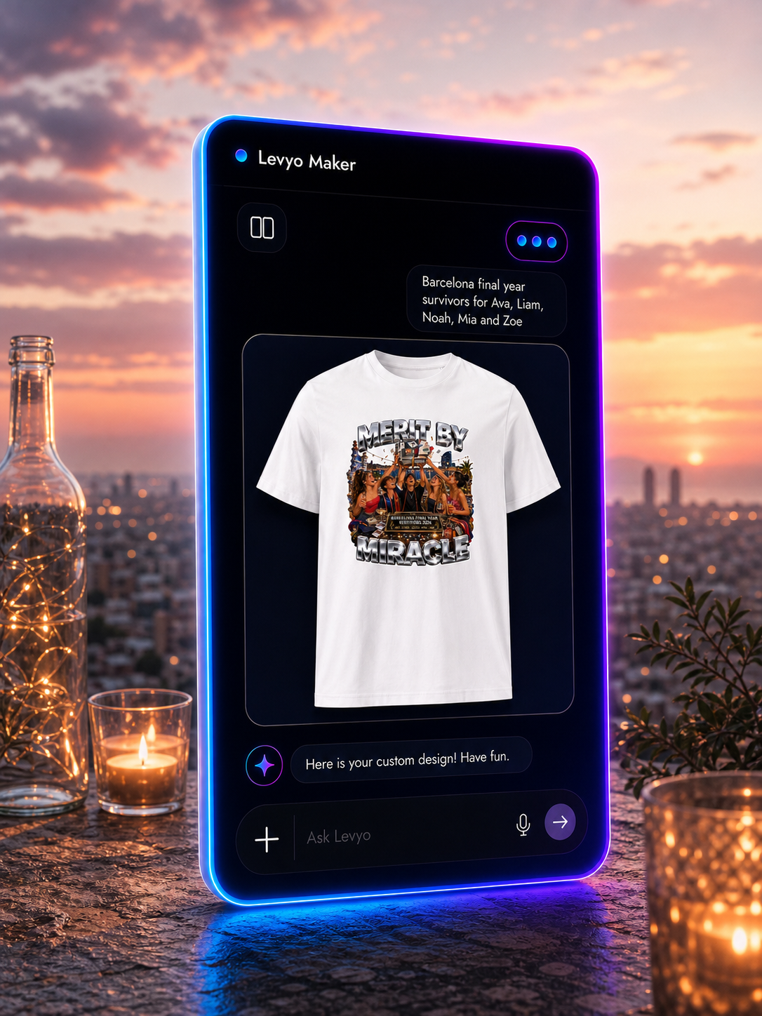 Levyo Maker result screen for final year survivors t shirts