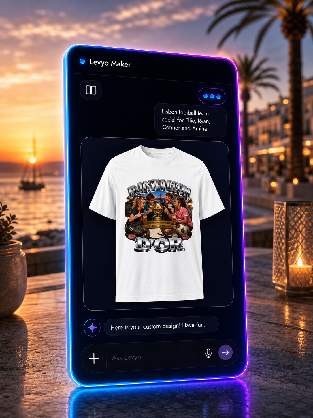 Levyo Maker result screen for football team social t shirts