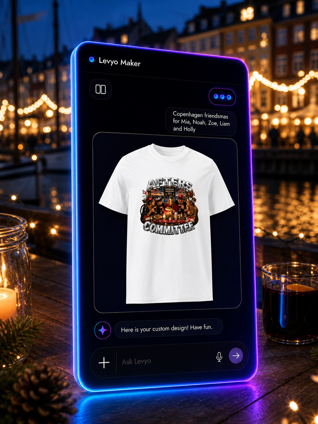 Levyo Maker result screen for friendsmas t shirts
