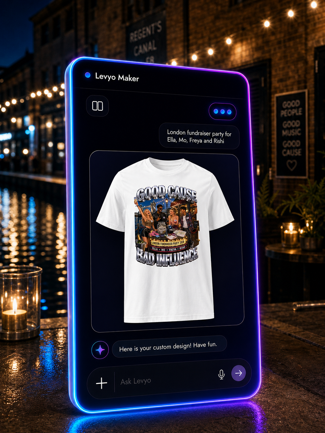 Levyo Maker result screen for fundraiser party t shirts