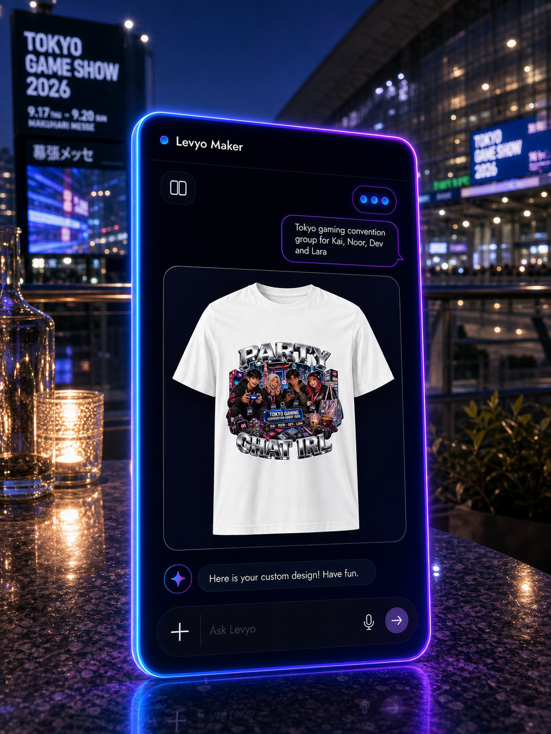 Levyo Maker result screen for gaming convention group t shirts
