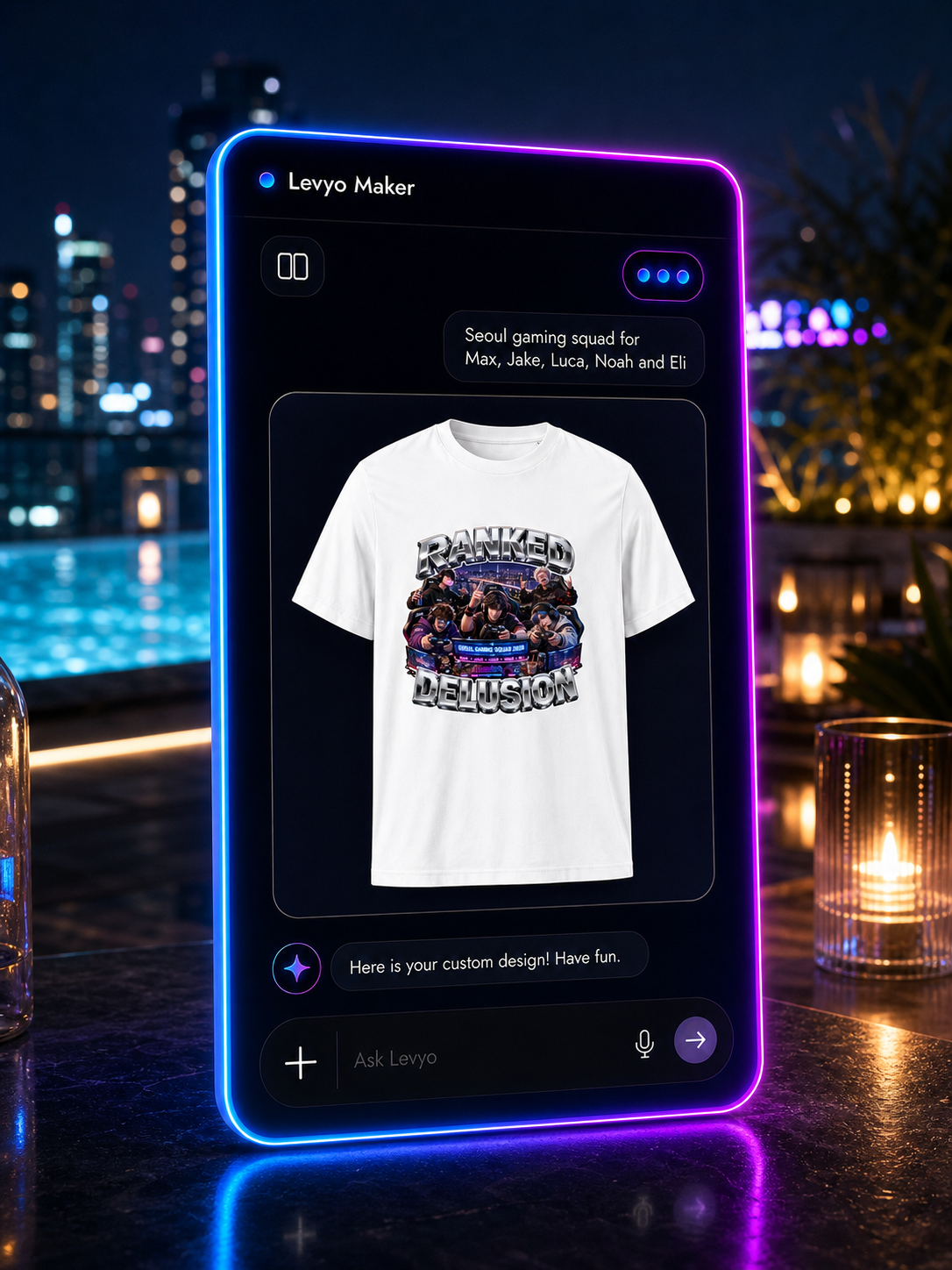 Levyo Maker result screen for gaming squad t shirts