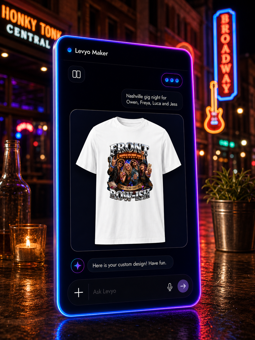Levyo Maker result screen for gig night t shirts