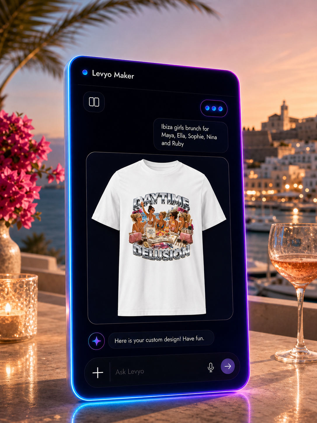 Levyo Maker result screen for girls brunch t shirts