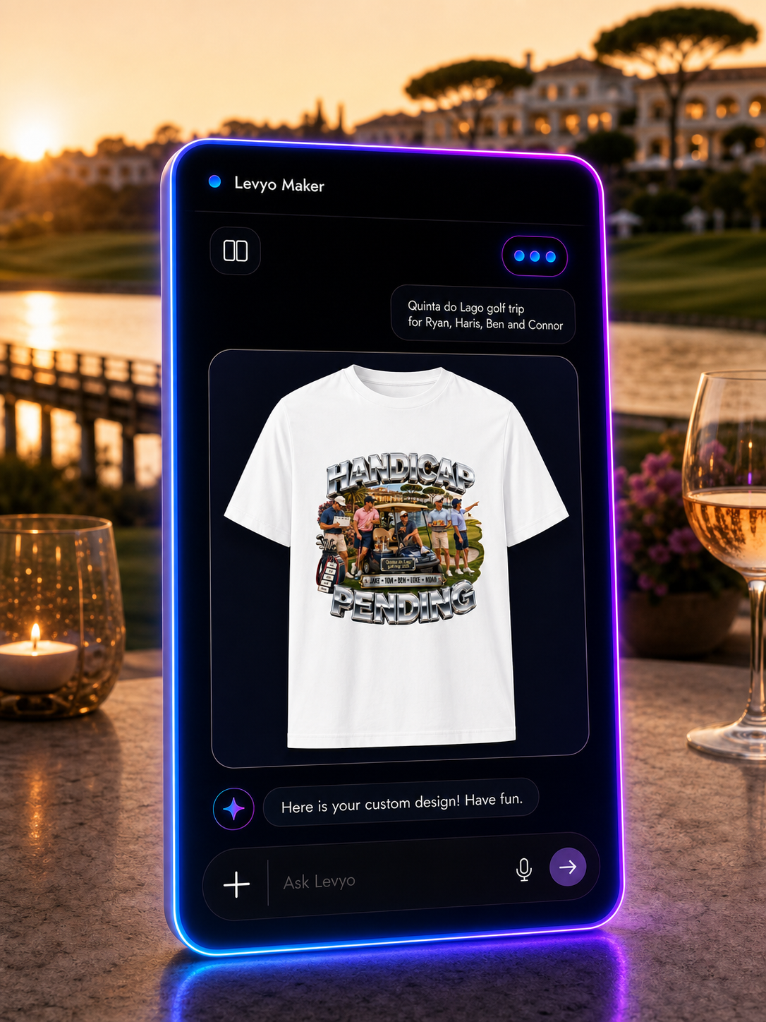 Levyo Maker result screen for golf trip t shirts