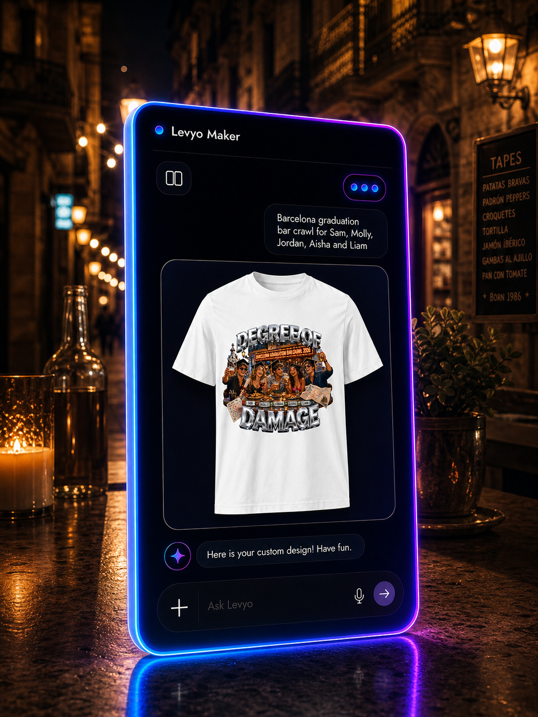 Levyo Maker result screen for graduation bar crawl t shirts