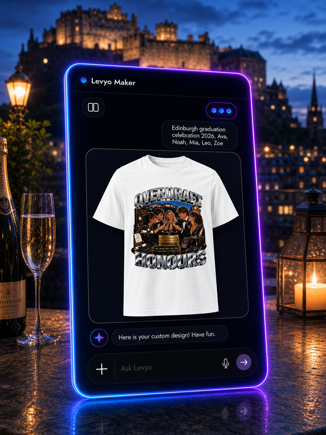 Levyo Maker result screen for graduation celebration t shirts