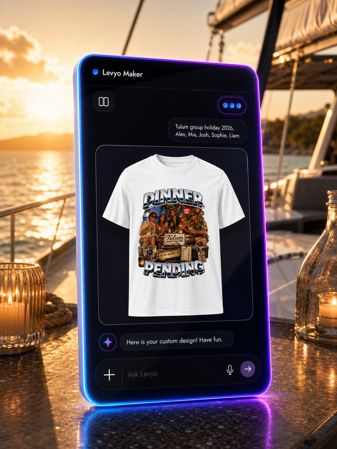 Levyo Maker result screen for group holiday t shirts