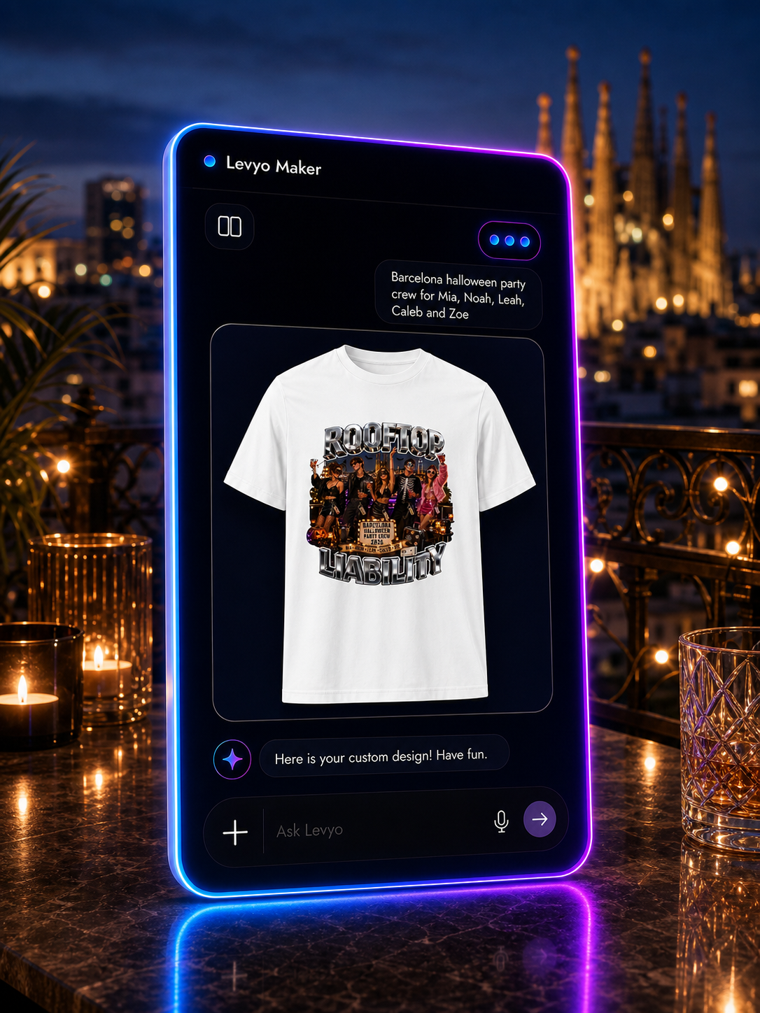 Levyo Maker result screen for halloween party crew t shirts