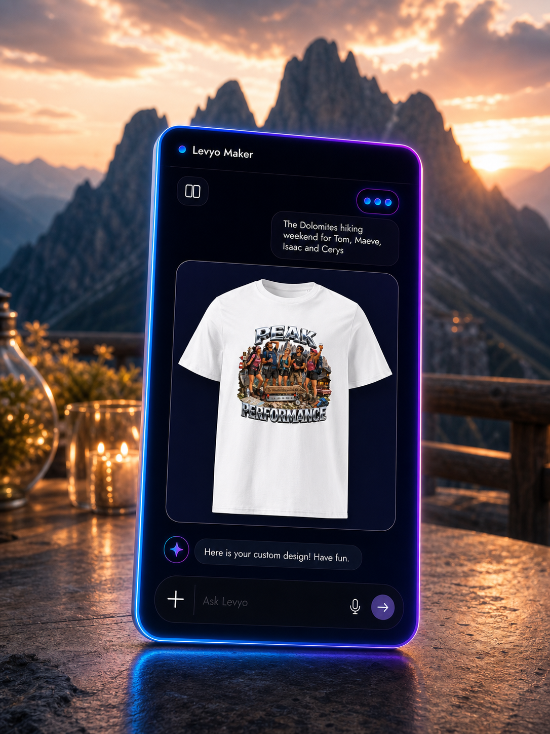 Levyo Maker result screen for hiking weekend t shirts