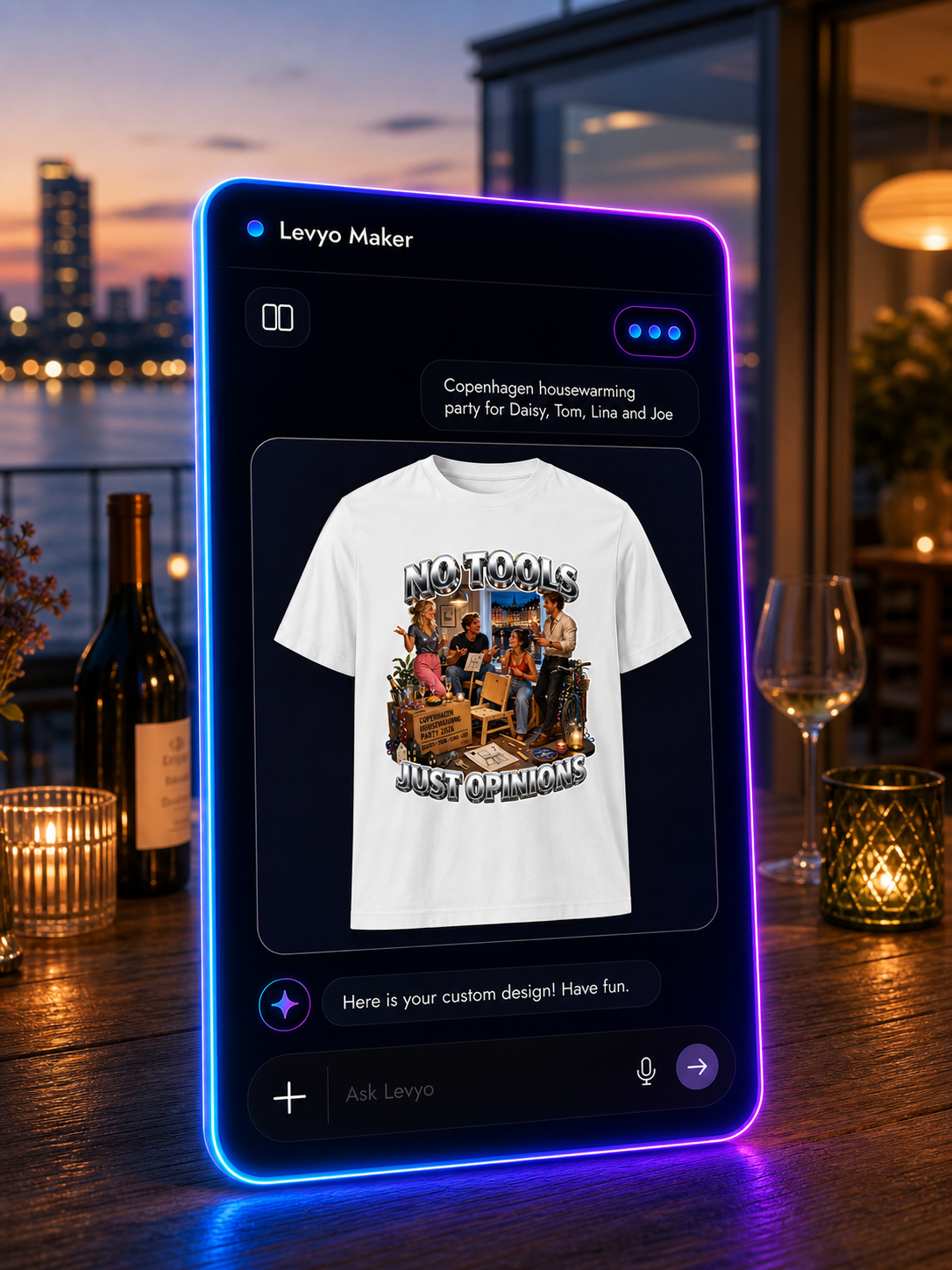 Levyo Maker result screen for housewarming party t shirts