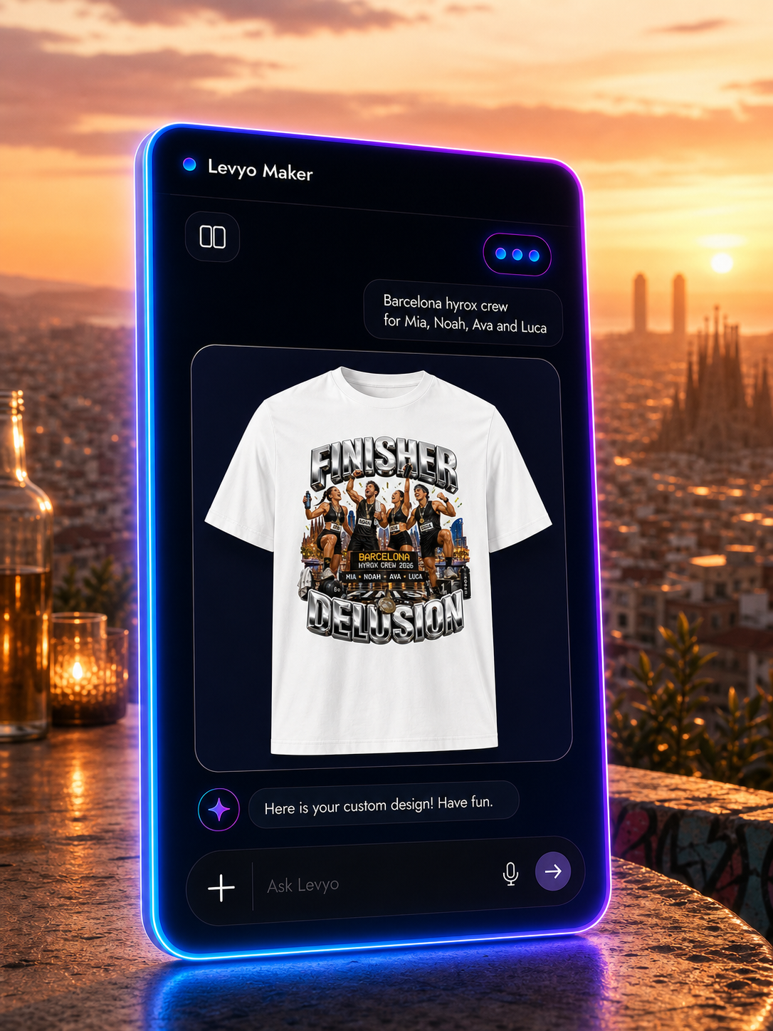 Levyo Maker result screen for hyrox crew t shirts