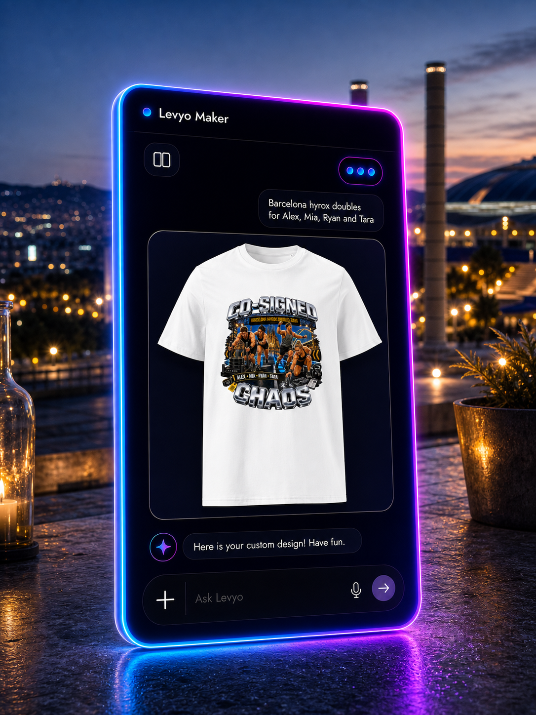 Levyo Maker result screen for hyrox doubles t shirts