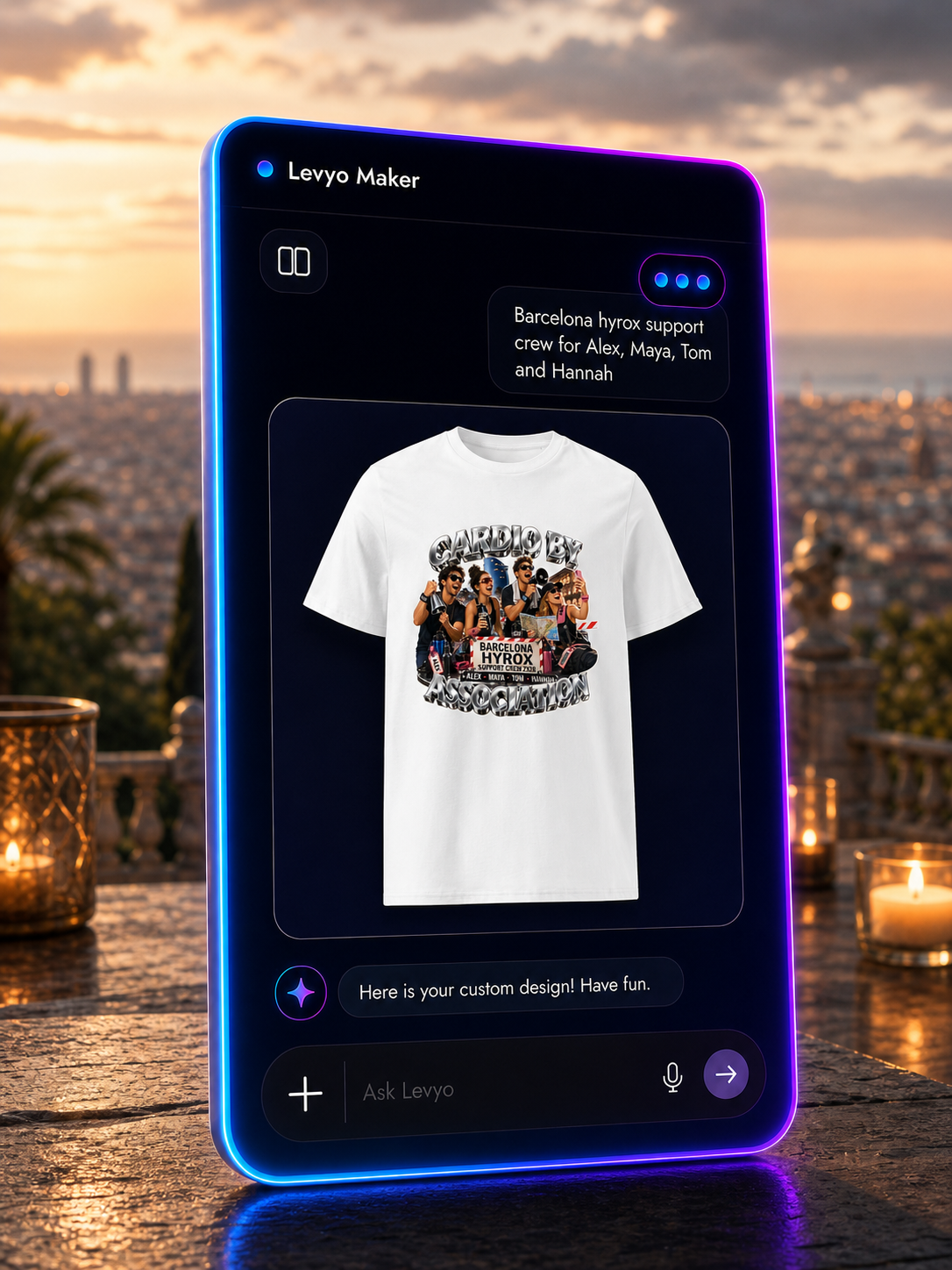 Levyo Maker result screen for hyrox support crew t shirts