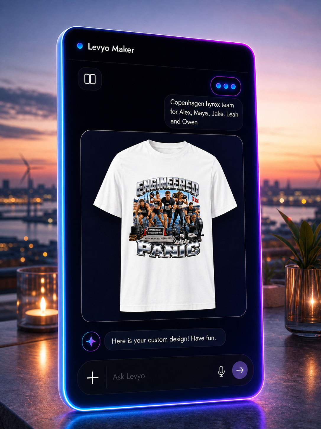 Levyo Maker result screen for hyrox team t shirts