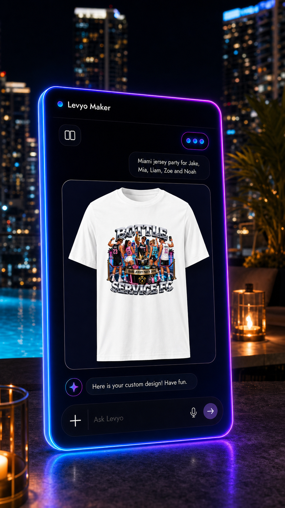 Levyo Maker result screen for jersey party t shirts