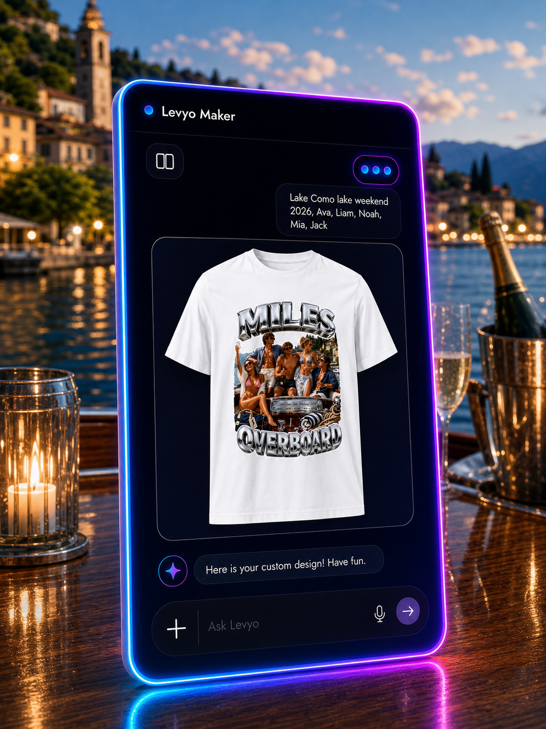 Levyo Maker result screen for lake weekend t shirts