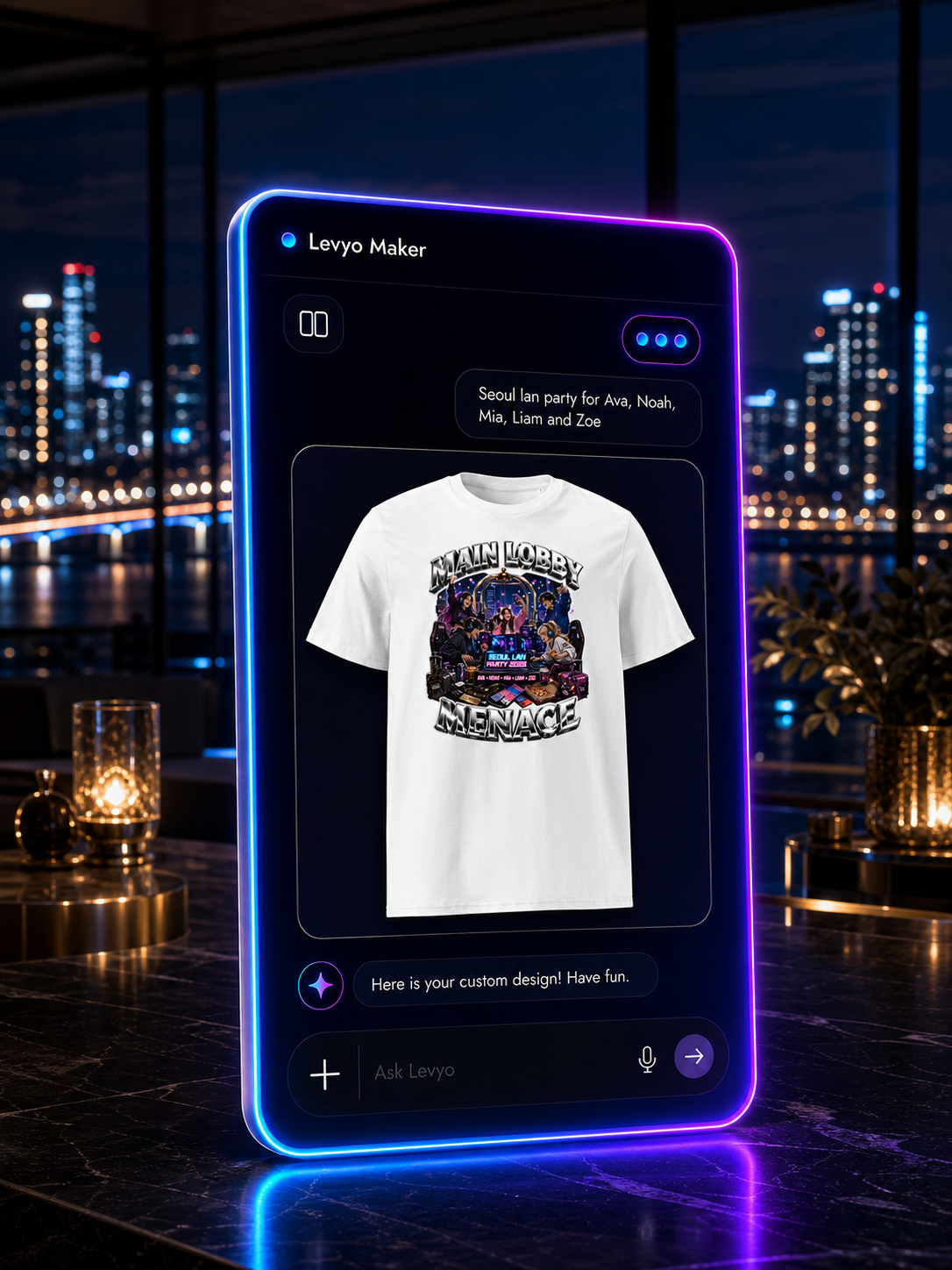 Levyo Maker result screen for lan party t shirts