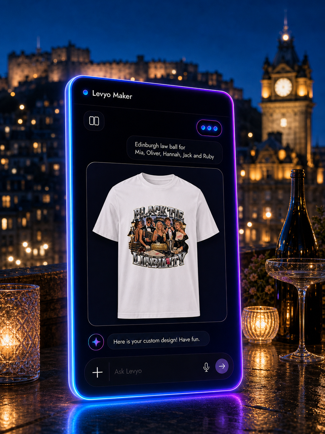 Levyo Maker result screen for law ball t shirts