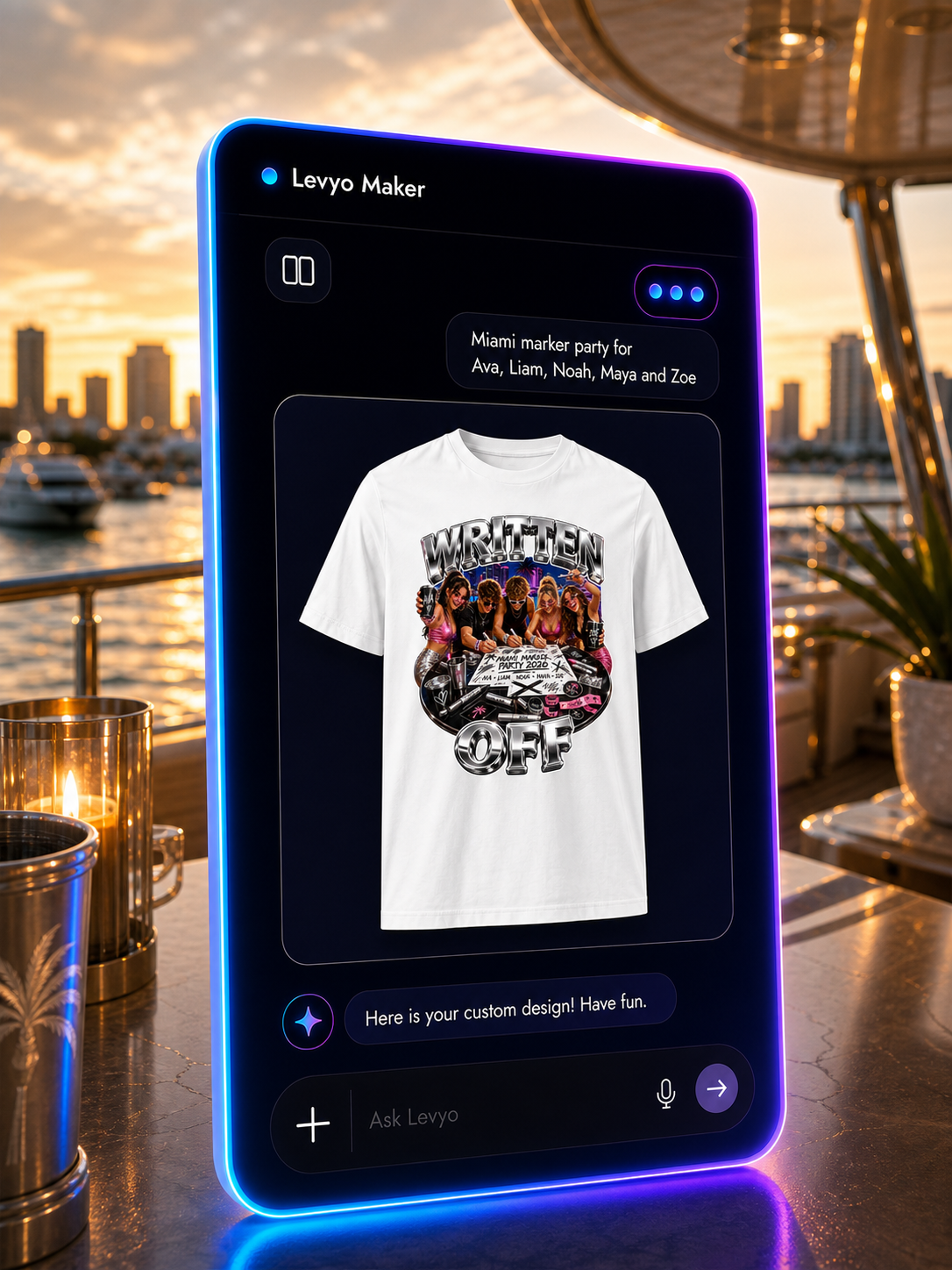 Levyo Maker result screen for marker shirt party t shirts