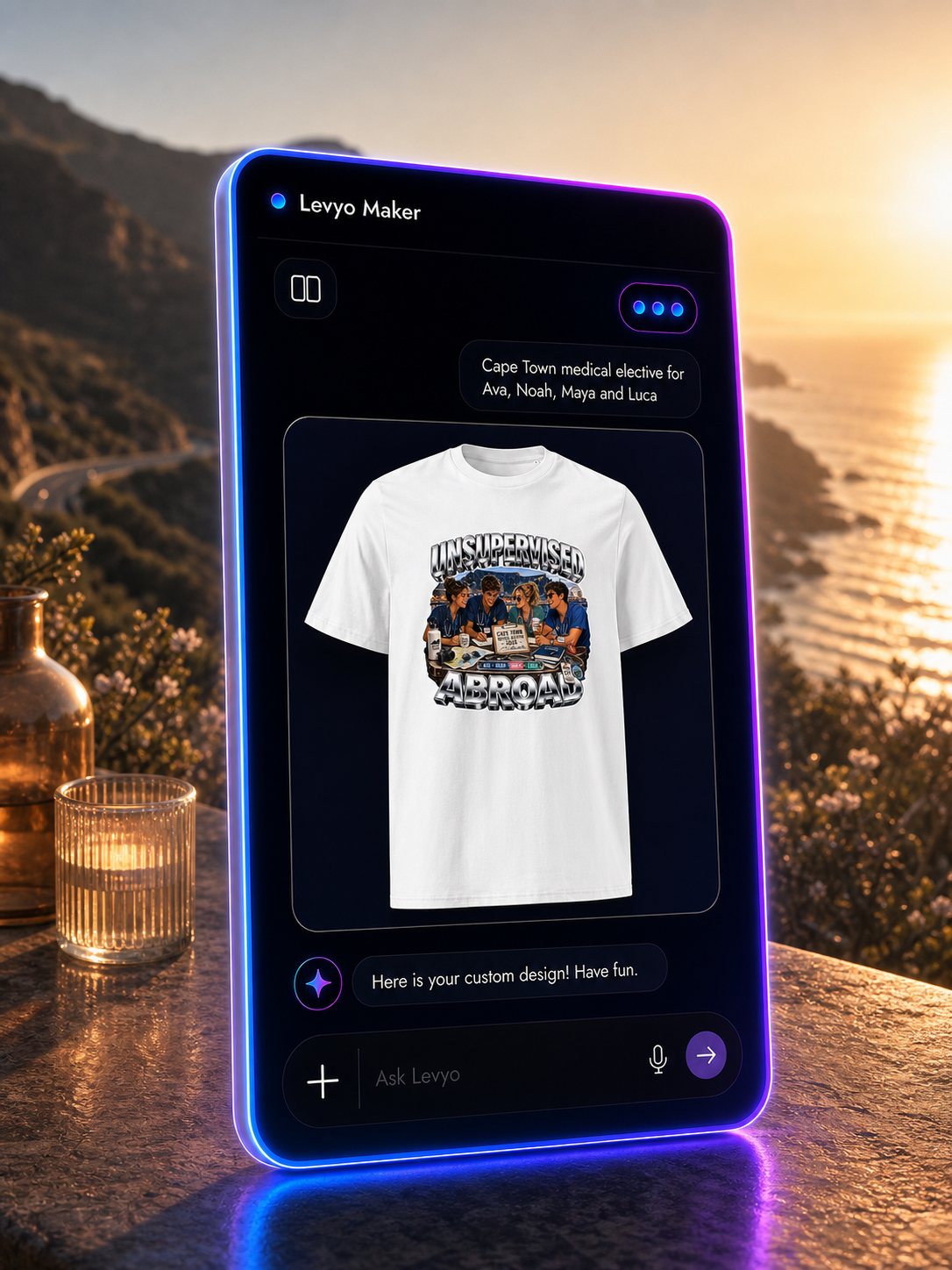 Levyo Maker result screen for medical elective t shirts