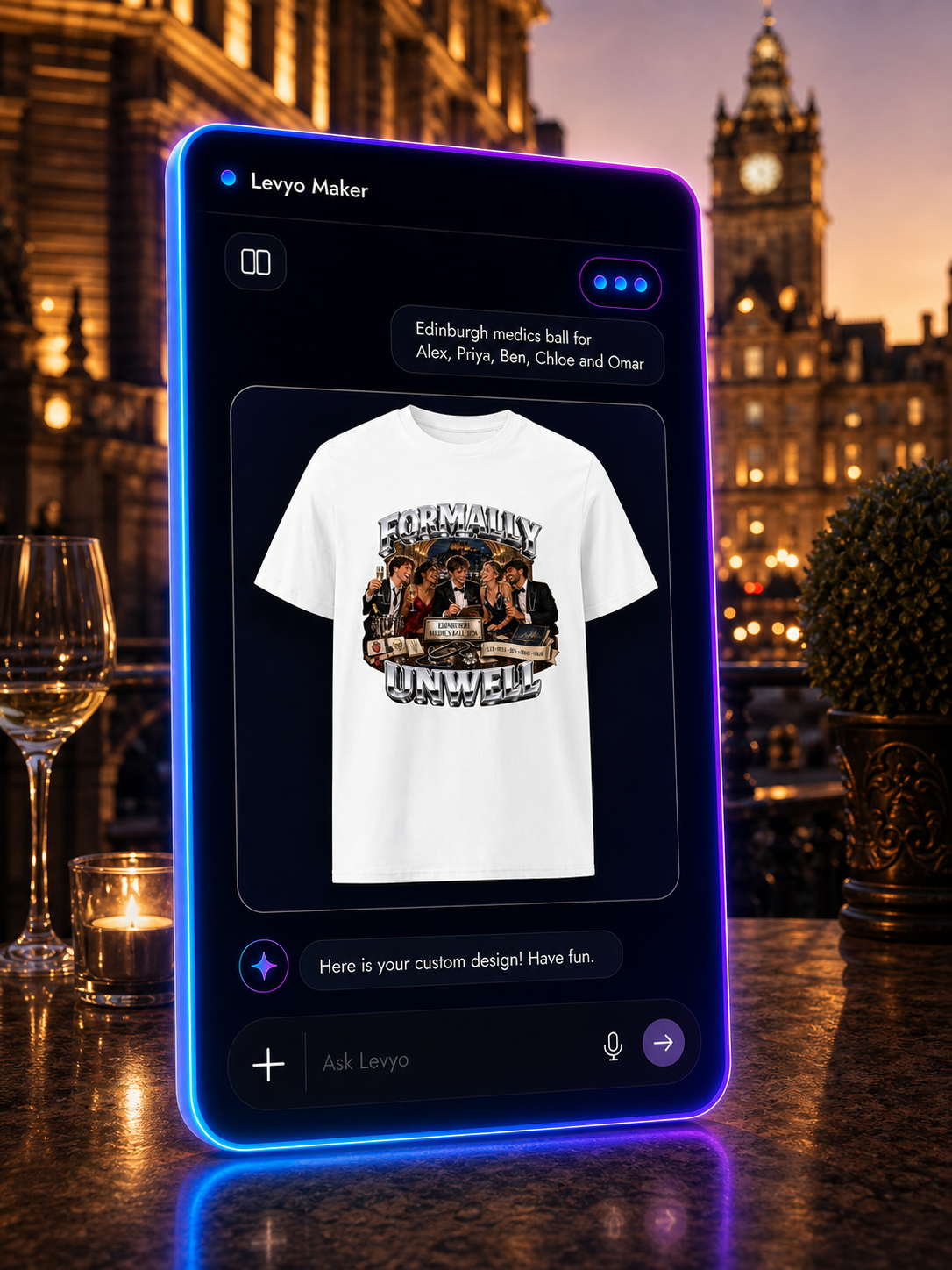 Levyo Maker result screen for medics ball t shirts