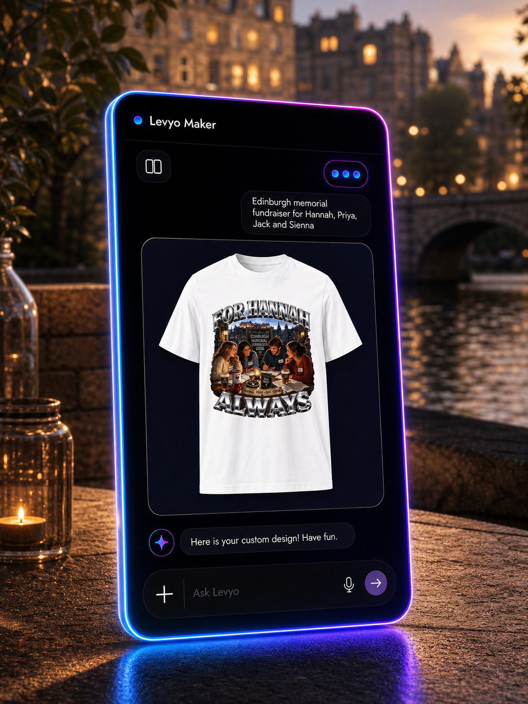 Levyo Maker result screen for memorial fundraiser t shirts
