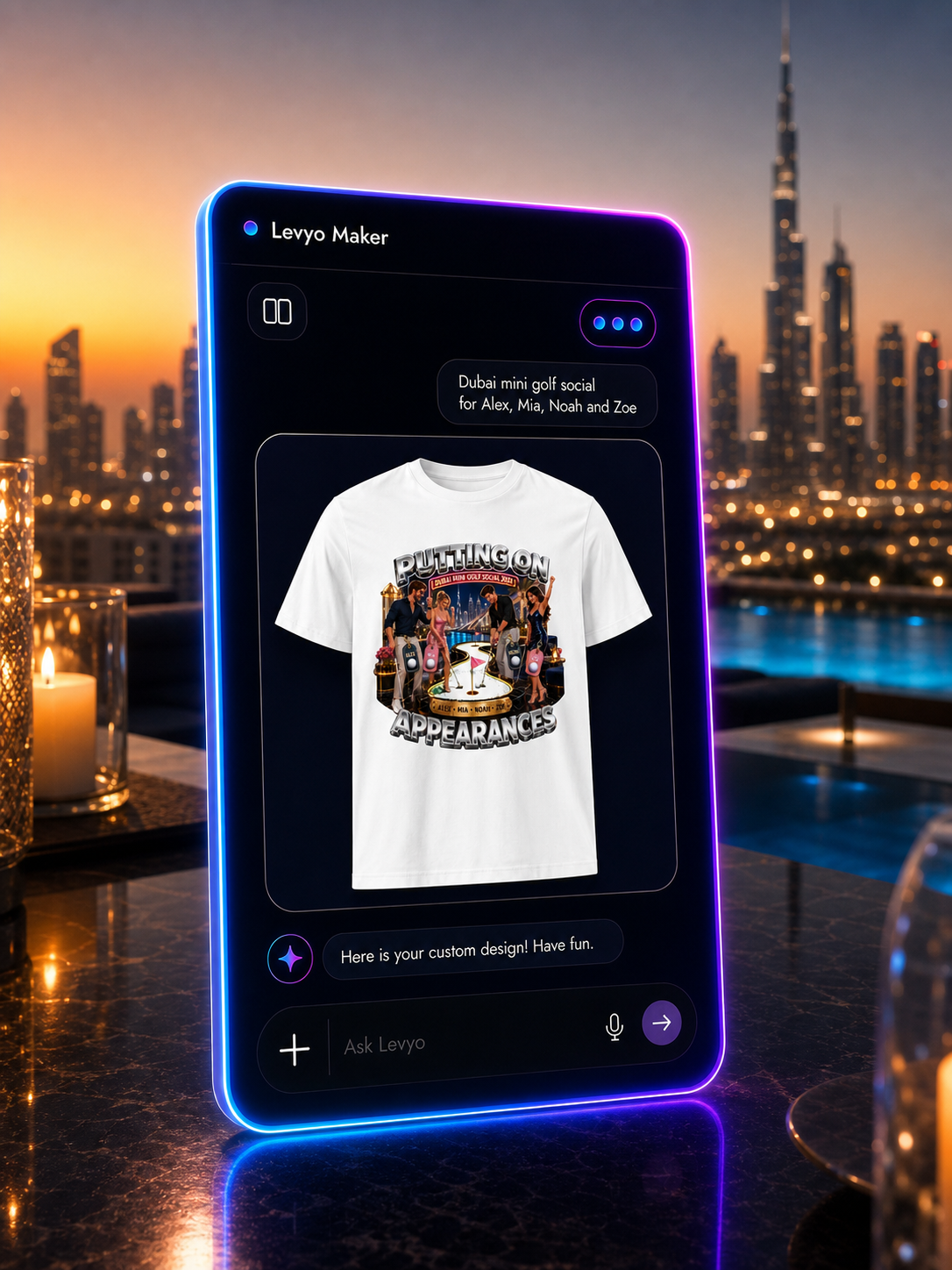 Levyo Maker result screen for mini golf social t shirts