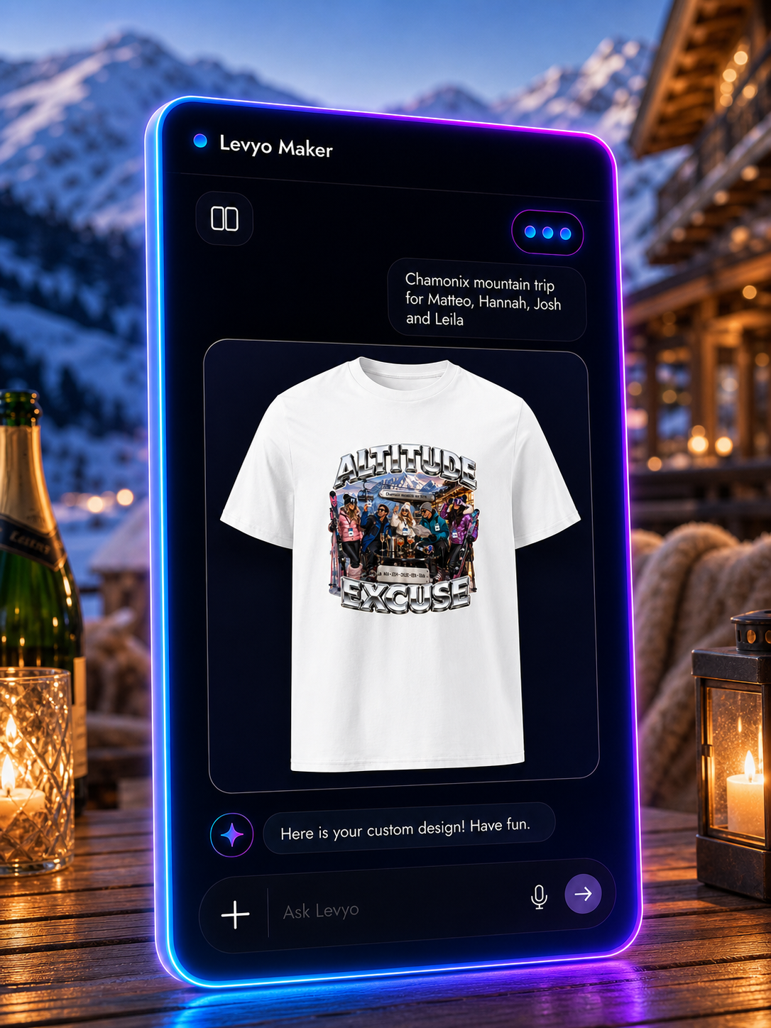 Levyo Maker result screen for mountain trip t shirts