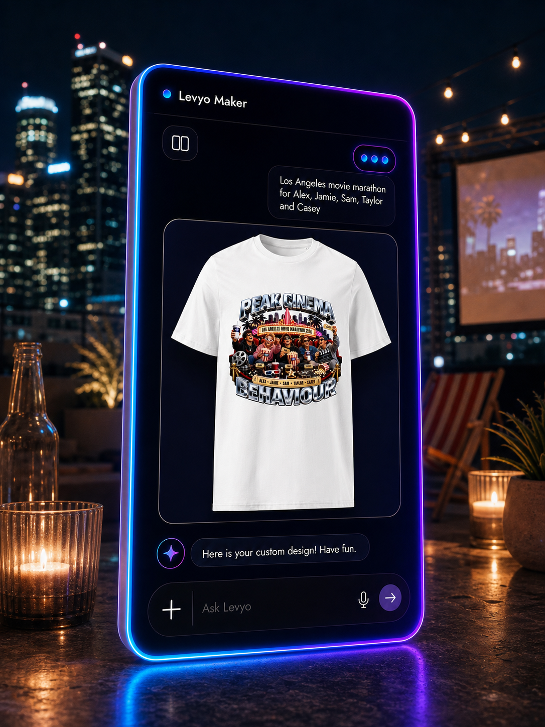 Levyo Maker result screen for movie marathon t shirts