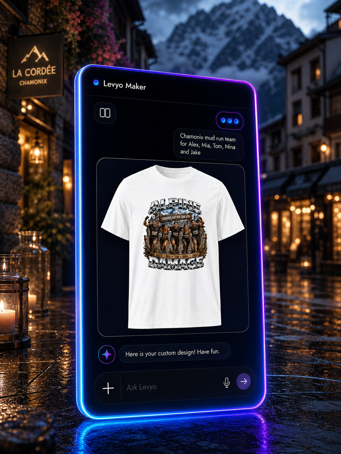 Levyo Maker result screen for mud run team t shirts
