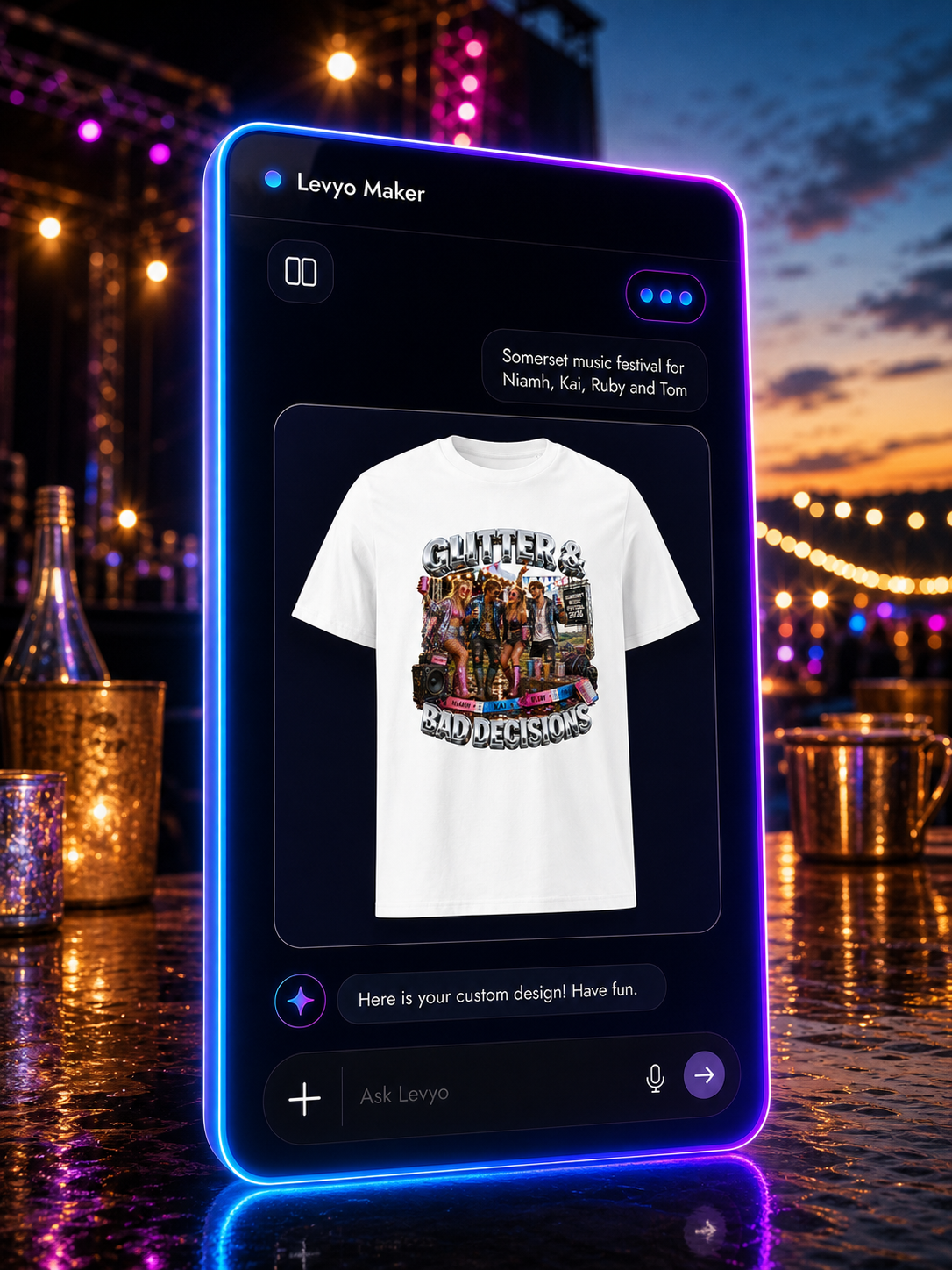 Levyo Maker result screen for music festival t shirts