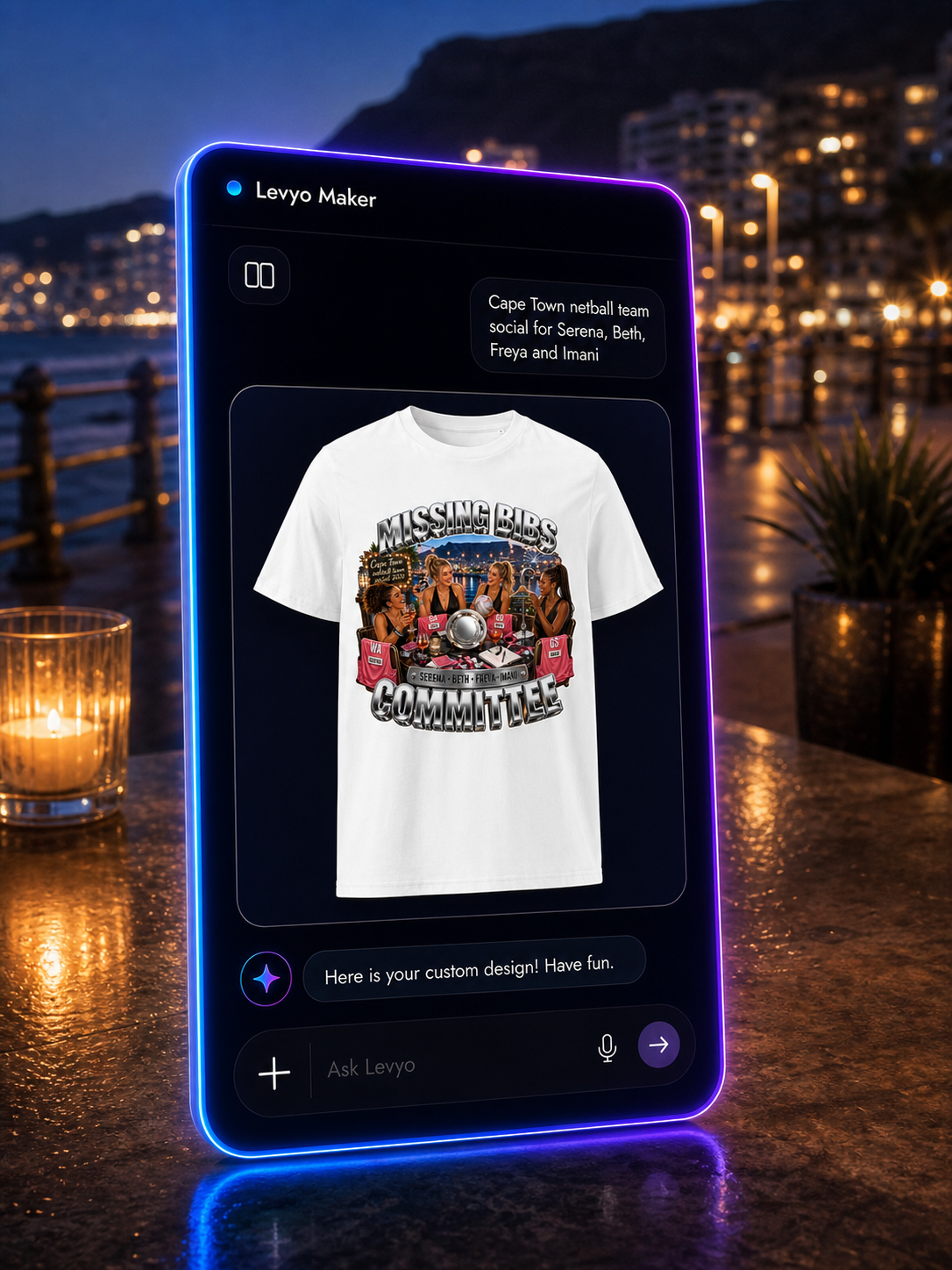 Levyo Maker result screen for netball team social t shirts