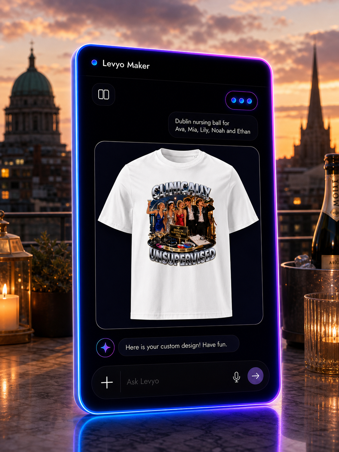 Levyo Maker result screen for nursing ball t shirts