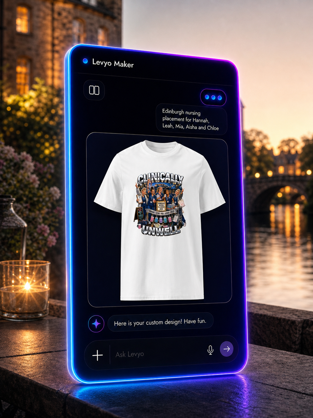 Levyo Maker result screen for nursing placement t shirts