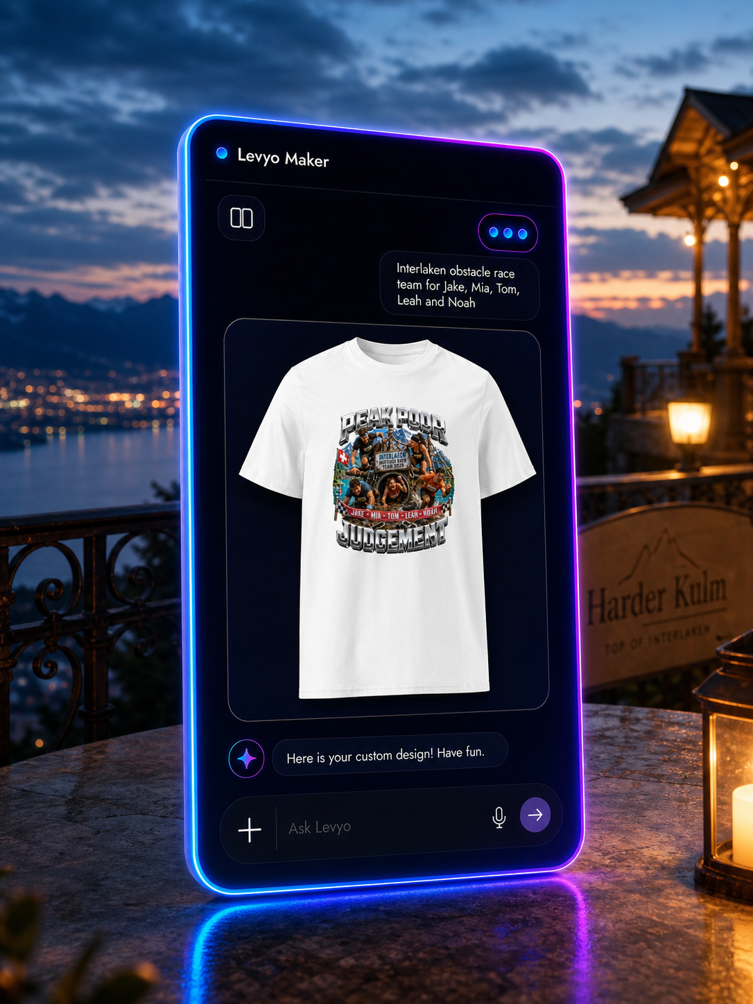 Levyo Maker result screen for obstacle race team t shirts